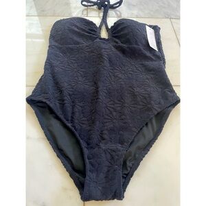 Beach Joy Bikini Black Flower Textured One Piece Swimsuit New with Tag Medium